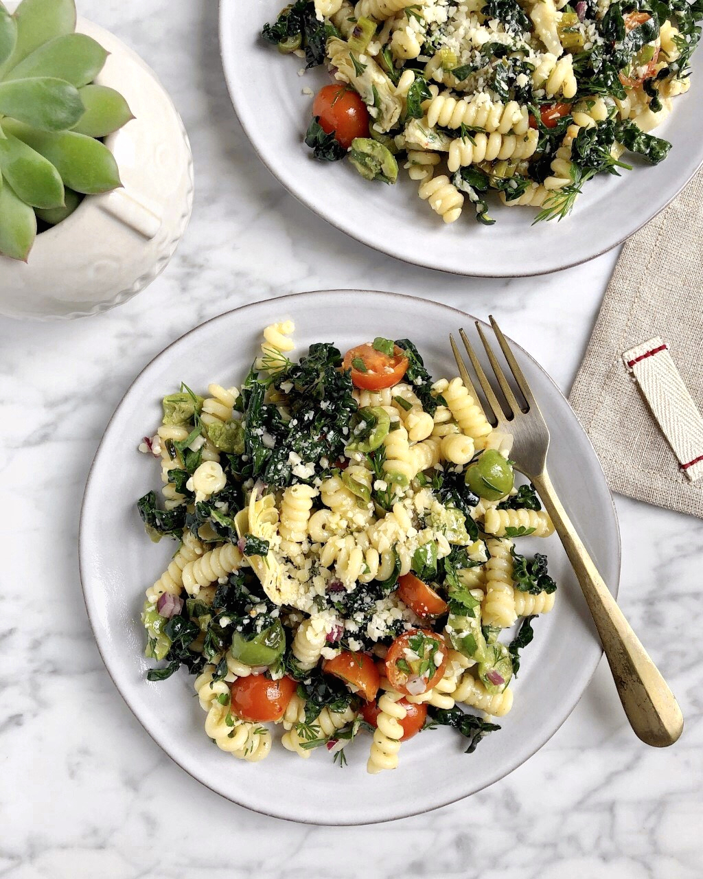 Kale Pasta Salad with Grilled Green Onion Vinaigrette | Cal-Organic Farms